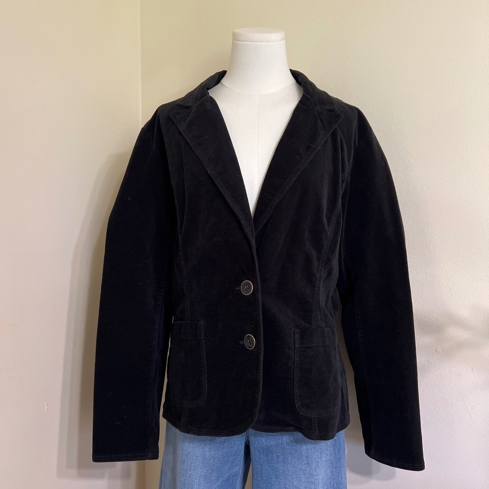 Faded Glory Womens Black Stretch Corduroy Blazer Jacket Size L 12-14 Notched